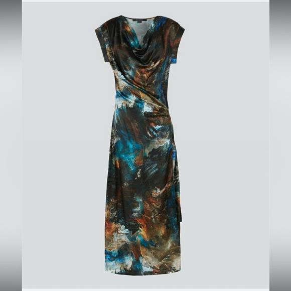 All Saints Asymmetrical Dress in Black, Blue, and Brown - Picture 4 of 5